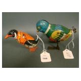 Two Chein Tin Litho Bird  Wind Up Toys