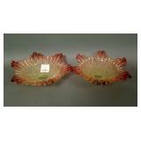 Two Victorian Amberina Overshot Ruffled Crimped