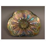 6” Fenton Peacock Tail Tri-Cornered Bowl – Green