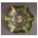 8 ¾” Fenton Peacock Tail 6 Ruffled Bowl – Green
