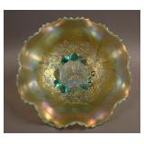 N Three Fruits Medallion 8 Ruffled Bowl –Aqua