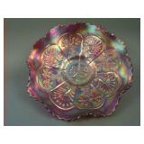 9” Fenton Peacock and Grape low 8 Ruffled Bowl –