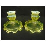 Pair 3 ¾” Tall Fenton Cactus Squatty Candlesticks