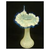 Signed Fenton Lattice J.I.P. Vase w/ Cobalt & Blue