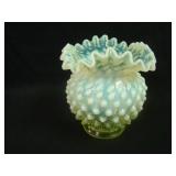 4 ½” Tall Fenton Hobnail 4-sided Crimped Vase –