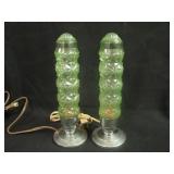 Pair 10” Tall Deco Era End Table Lamps – Green/