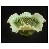 8” Fenton Hobnail 6 Ruffled domed Bowl – Vaseline