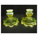Pair 3 ½” Tall Fenton Cactus Squatty Candlesticks