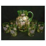 European Enameled Decorated Bulbous 7 pc. Water