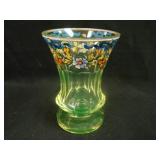 5 3/8” Bohemian Cut Paneled Celery Vase w/ Enam.