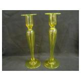 Pair 12” Tall Pairpoint Candlesticks – Vaseline