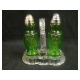 Newer Pair Salt and Pepper Shakers in Glass Frame