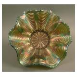 7” Fenton Peacock Tail 6 Ruffled Bowl w/ Horlacher
