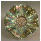 7” Fenton Peacock Tail 6 Ruffled Bowl w/ Horlacher