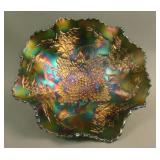 10 ½” Fenton Stag and Holly Lg. ball ftd. 8