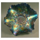 9 ¼” Fenton Holly 6 Ruffled Bowl – Blue/ Elec.