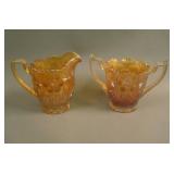 U.S. Glass Cosmos and Cane Handled Creamer and