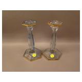 Pair 7 ½” Tall signed Heisey 6 Paneled Colonial