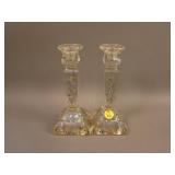 Pair 7” Tall (maker?) 4-sided domed Candlesticks