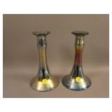 Pair 8 ¼” Tall Diamond Lustre and Clear domed