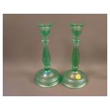 Pair 8 ¾” Tall Diamond domed Candlesticks – Ice