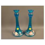 Pair 9 ¼” Tall Diamond Flared base Candlesticks –