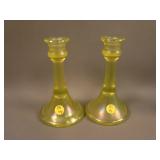 Pair N’wood #719 Trumpet Candlesticks – Vaseline