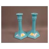 Pair 7” Tall N’wood #657 Paneled Candlesticks –