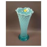 9 ¾” Tall N Diamond Point Swung Vase – Blue Opal.
