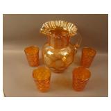 Fenton Inverted Coin Dot Pitcher and 4 Tumblers –
