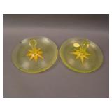(2) Fenton #66 Handled Lemon Trays w/ Enam. Décor.