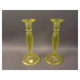 Pair 8 ¾” Tall Fenton #232 Candlesticks – Topaz