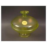 Fenton #743 ftd. Covered Puff Box – Topaz (very