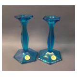 Pair Fenton #249 “Portly” Candlesticks – Celeste