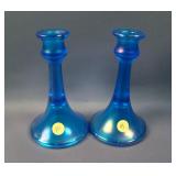 Pair 6 ½” Tall N’wood Trumpet Candlesticks – Dark