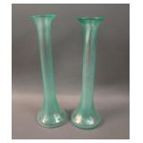 Pair 9 ½ - ¾” Diamond Ribbed Bud Vases – (Ice)