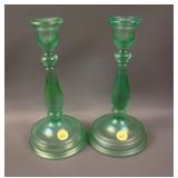 Pair Diamond Round based Candlesticks – Ice Green