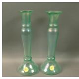 Pair Diamond Candlestick/Vases – Ice Green