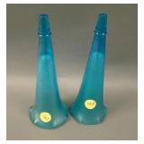 Pair Diamond 6 Ruffled Car Vases – Blue (see Plate