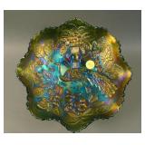 9” Fenton Peacock at the Urn 8 Ruffled Bowl –