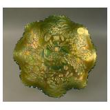 9” Fenton Peacock at the Urn 8 Ruffled Bowl –