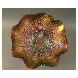 8 ¾” Fenton Peacock at the Urn 8 Ruffled Bowl –