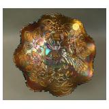 8 ½” Fenton Peacock at the Urn 8 Ruffled Bowl –