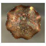 8 7/8” Fenton Peacock at the Urn 8 Ruffled Bowl –