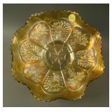 8 ¾” Fenton Peacock and Grape 8 Ruffled Bowl –