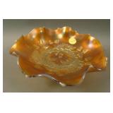 7 7/8” Fenton Acorns 8 Ruffled Bowl – Lt. Amber