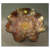 8 7/8” Fenton Holly 8 Ruffled Bowl – Red/Amberina