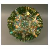9 ½” Fenton Holly Bowl w/ 3 in 1 Edge – Dk. Green