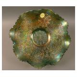9” Fenton Leaf Chain 8 Ruffled Bowl – Green (very