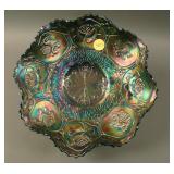 8 ¾” Fenton Dragon and Lotus 8 Ruffled Bowl – Blue